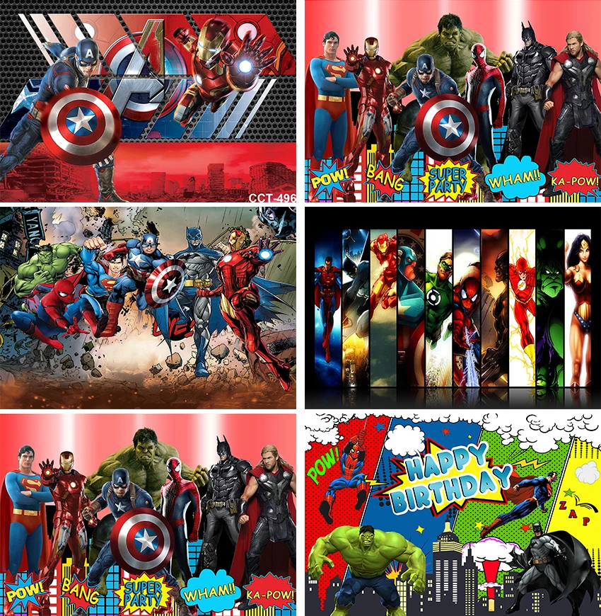 MARVEL Spiderman Iron Man Hulk Banner Photography Backgrounds Vinyl Cloth Party Backgrounds for Kids Birthday Party Decoration