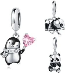 Cute Panda Penguin Charm 925 Sterling Silver Fun Bamboo Pandas Charms Bead Pendant For Women DIY Bracelets Fine Jewelry Gifts