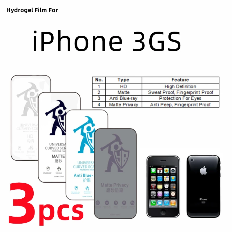 3pcs HD Hydrogel Film For Apple iPhone 3GS Matte Screen Protector For Apple iPhone 3GS Eye Care Blueray Anti Spy Protective Film