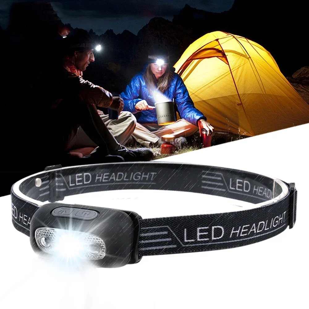 Mini LED Headlamp USB Rechargeable Headlight Wave Sensor Head Flashlight Outdoor Houshold Lamp for Camping Hiking Emergency Fish