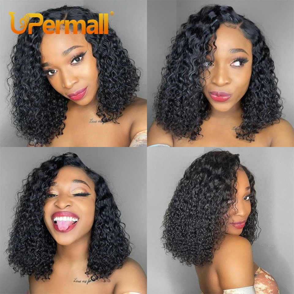 Upermall Short Bob Wig Lace Front Human Hair Wigs For Black Women Deep Wave HD Transparent 13x4 Frontal 4x4 Closure Wig Curly