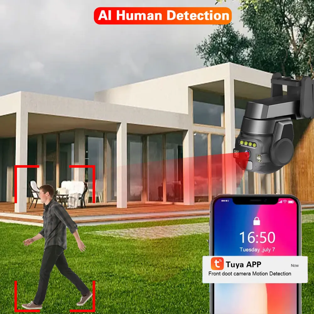 TUYA Outdoor Waterproof 5MP WiFi Security Camera Smart Life PTZ Video Surveillance IP Camera CCTV Auto Tracking Audio smart Cam