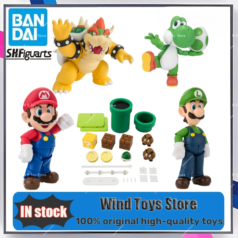 En Stock, Bandai S.H.Figuarts SUPER MARIO Playset, Mario, Luigi, Bowser, Yoshi, Figuras de Juguete de Última Versión, Regalo Original