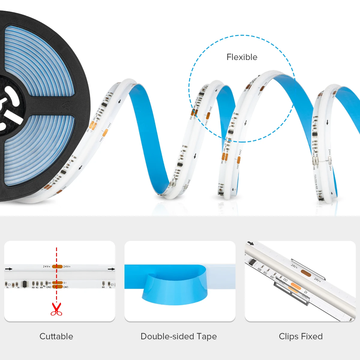 WS2811 Addressable 630 720 LEDs Dream Color FCOB RGB IC LED Light Strip 12mm 12V 24V Flexible WS2812B FOB COB Led Lights RA90