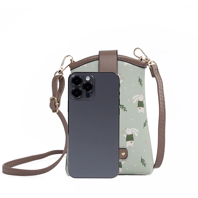 Crossbody bag 2024 spring/summer new high-end boutique PU leather cute cartoon buckle mobile phone bag Fashion sports everything