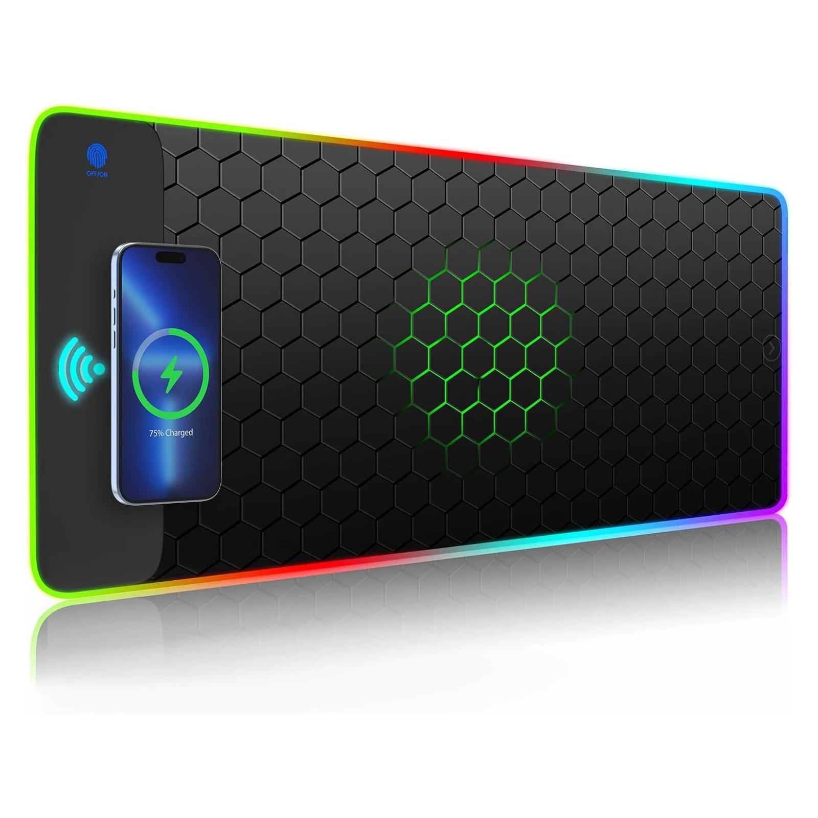 

High Quality Honeycomb RGB Gaming Wireless Charging Mousepad 15W ED Mouse Pad Non-Slip Rubber Base Computer Keyboard Mat Work