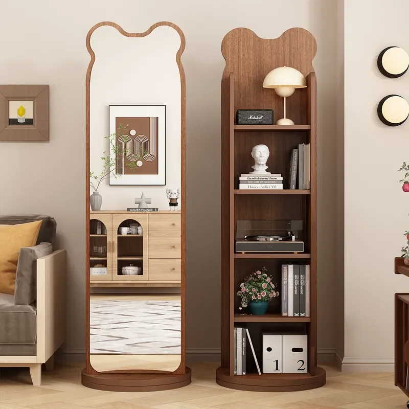 for Bear Rotating Movable Full Length Mirror Floor to Ceiling Mirror with Newspaper Book Storage Large Fitting Mirror