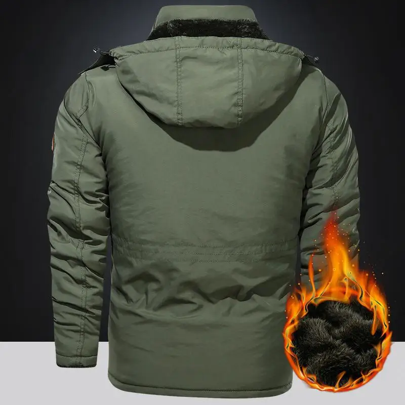 Winter Men\'s Casual Cotton Jacket Thick Multi Pocket Assault Jacket for Middle-aged Young People Windproof Plush Cotton Jacket