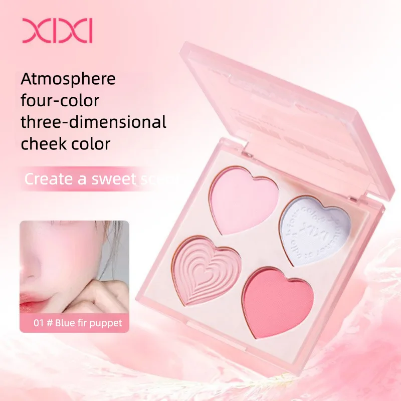 Xixi Sweetheart Soft Mist Four-Color Blush Palette Low Saturation Natural Nude Makeup Contouring Enhance Complexion Pure