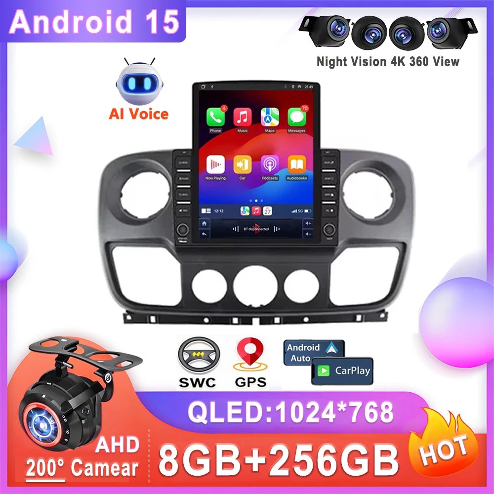 9.7 Polegada para renault master nissan nv400 opel movano 2010 2021 carro dvd android auto multimídia rádio tela estéreo navegação bt
