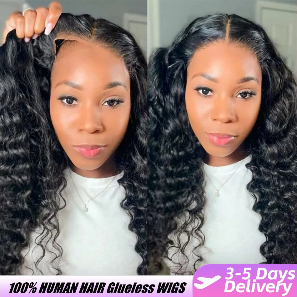 ضع والذهاب شعر مستعار بدون صمغ شعر بشري مجعد للنساء قبل قطعها قبل قطع الدانتيل جاهز للارتداء موجة عميقة 4x4 5x5 الدانتيل شعر مستعار أمامي #1