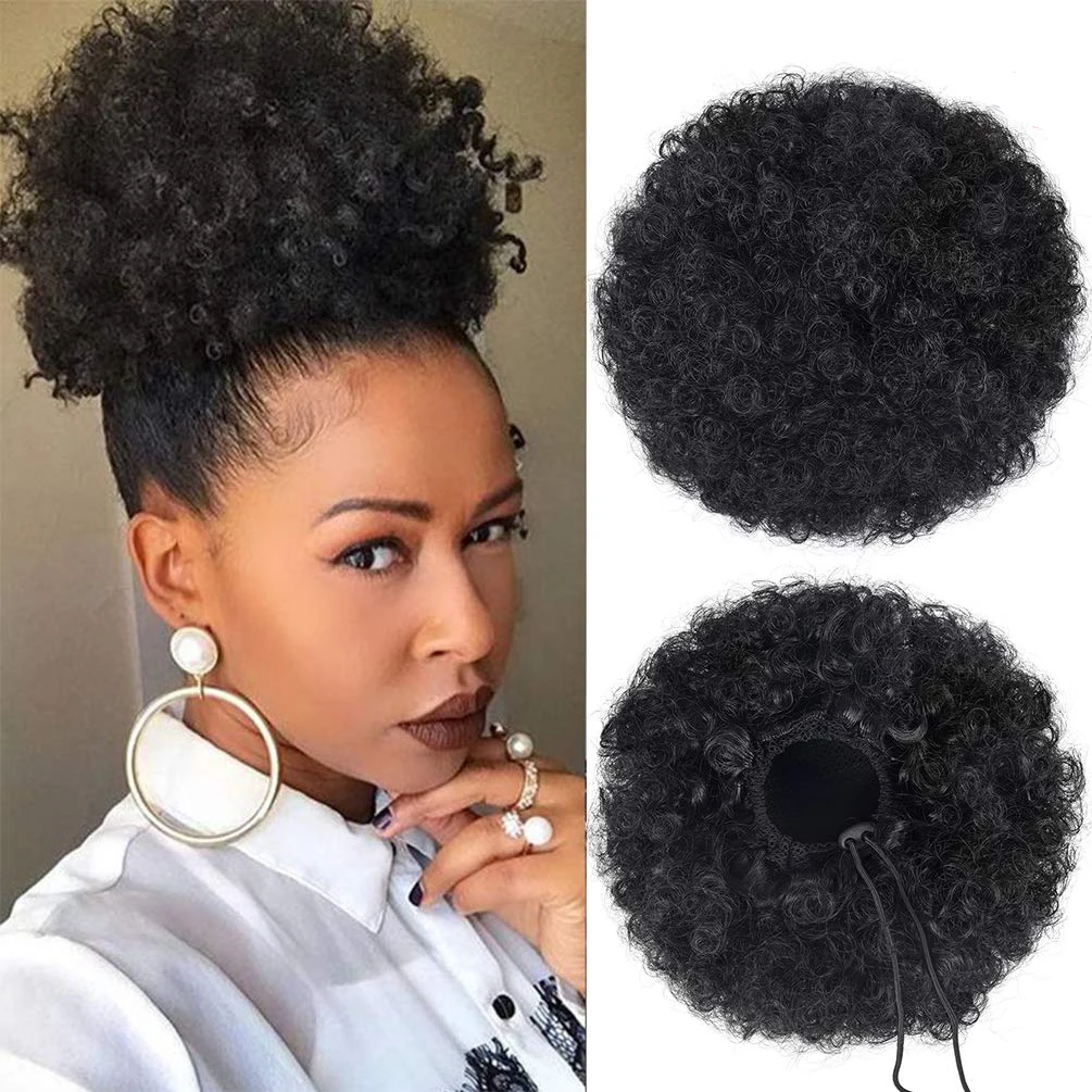 Syntetyczny duży Afro Puff sznurkiem kucyk perwersyjne kręcone włosy kok kawałek z klipsami w Updo doczepiane dla czarnych kobiet