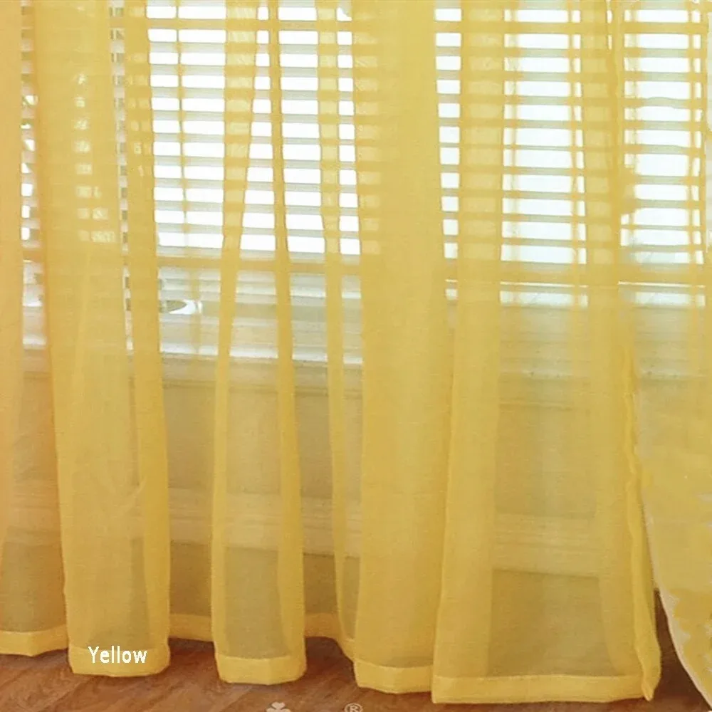 Solid Color Sheer Voile Curtain for Living Room Kitchen Modern Window Drapes Yellow Tulle Fabric Treatment