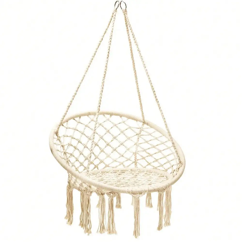 Hanging Hammock Chair Macrame Swing Handwoven Cotton Backrest Garden