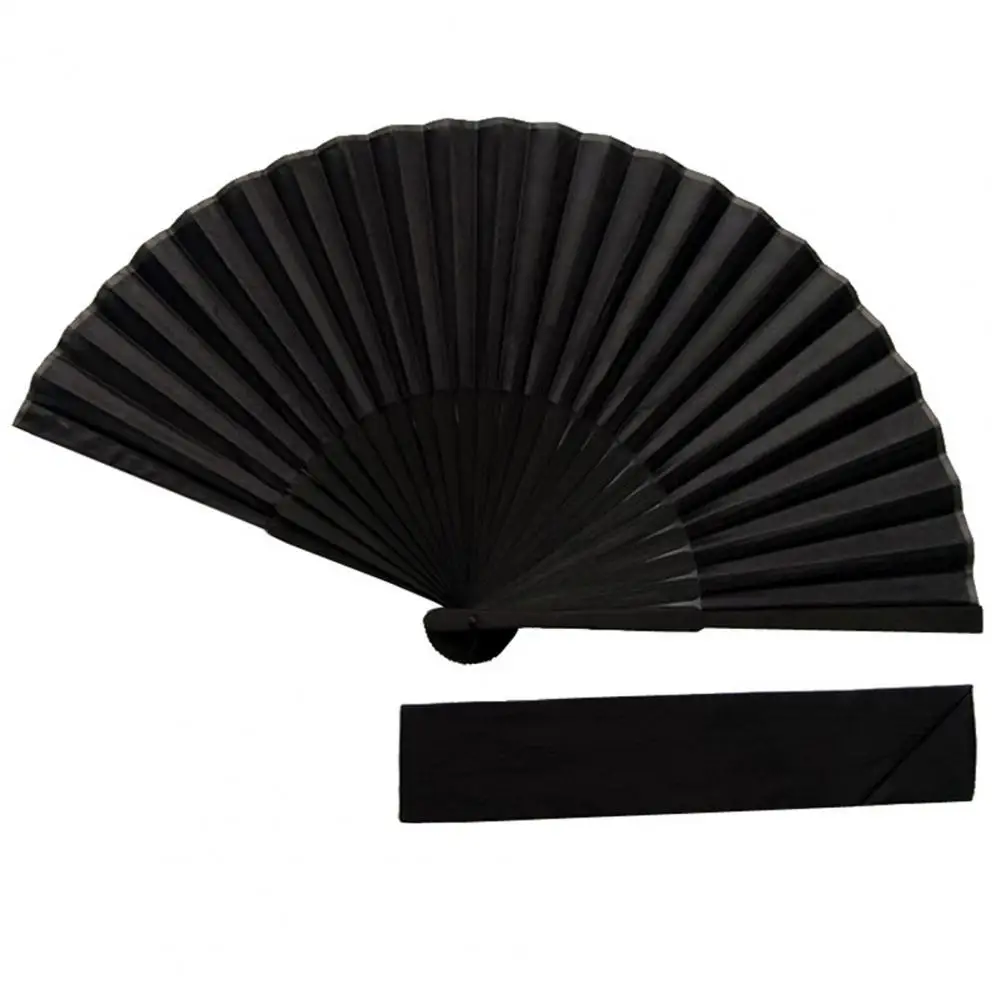 Black Folding Fan with Bag Black Hand Fan Vintage Folding Fans Dance Home Party Folding Decorative Wedding Party Favor Supplies