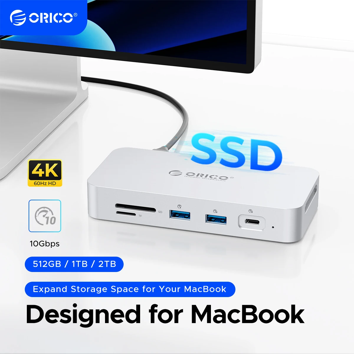 ORICO-Docking Station externa para MacBook, Data Link, PSSD, 2TB, SSD, Adaptador compatível com Tipo C para HDMI, 4K @ 60Hz, USB 3.2, Gen2 HUB