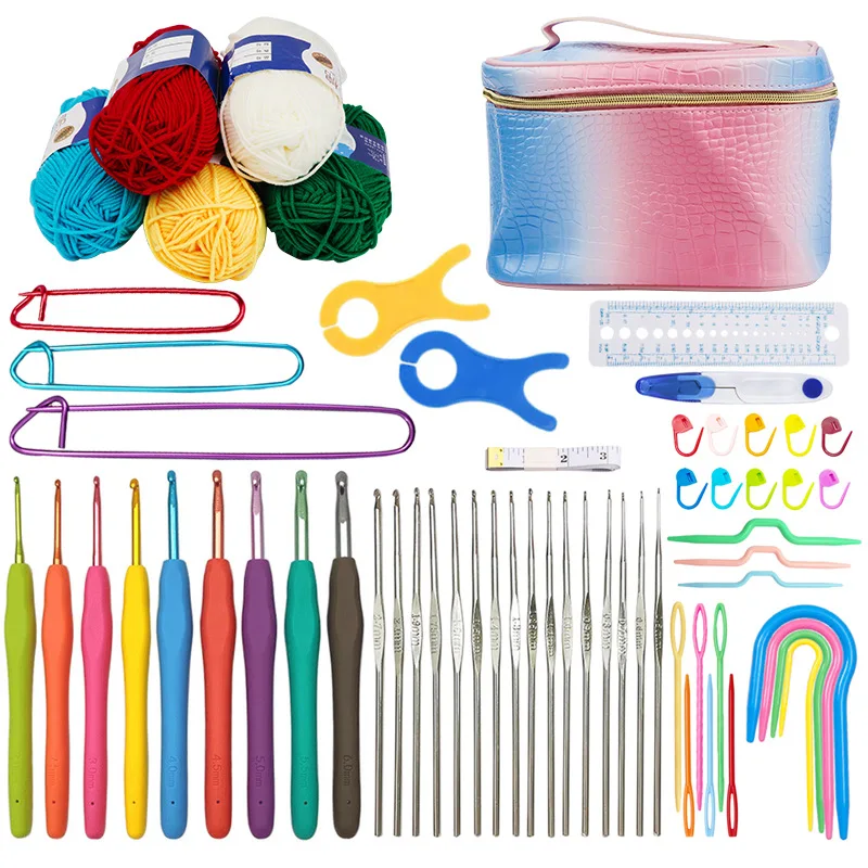 

Набор для вязания крючком, полный комплект с инструментами для ручного вязания, включая сумку для хранения пряжи.