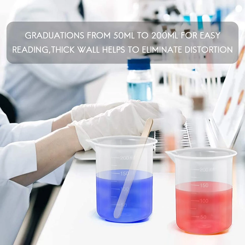 Kitchen Lab Graduated Beaker Clear Plastic Measuring Cup Thicken with Cap Measuring Jug 200mL 2pcs