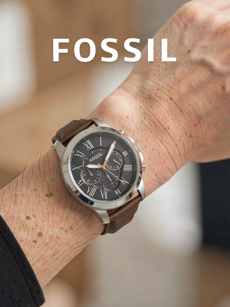 FOSSIL FS4813 Men's Chronograph Quartz Watch Silver Case Black Roman Dial Brown Leather Strap Business Casual Mens Wristwatch
