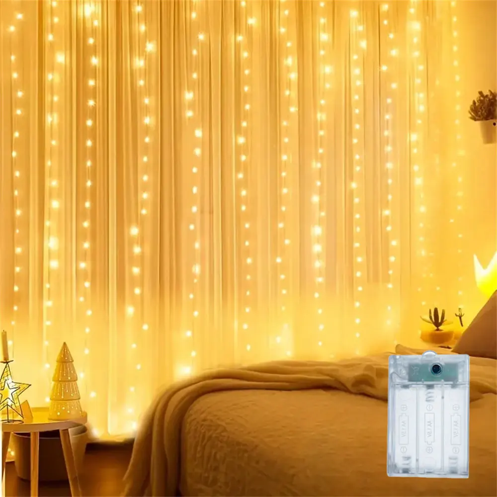 600/300/200/100LEDs Fairy Curtain String Light Eid Mubarak Wedding Outdoor Ramadan Festival Party Home Decoration Battery Power