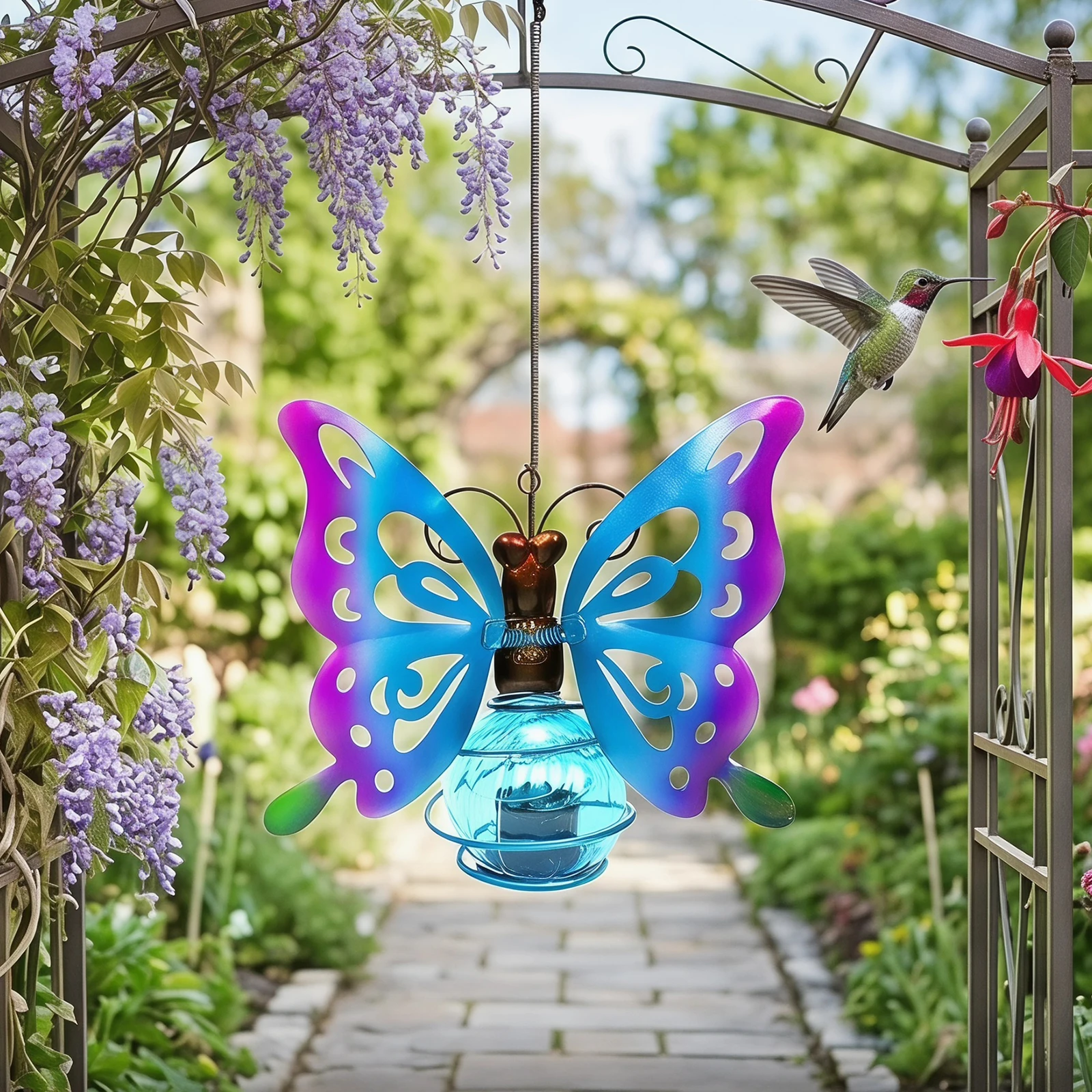 LED Creative Small Sculpture Lights Waterproof Metal Solaring Fairy Lights Garden Decorations Lamp for Front Porch Balcony