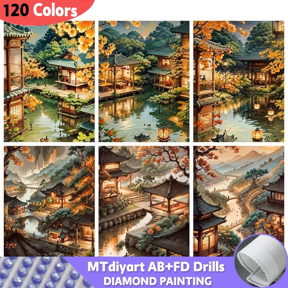 Diamond Painting 120 Colors Mountain AB Fairy Dust Diy Set Tree Home Decor Full Square Round Drills Mosaic House Landscape Art