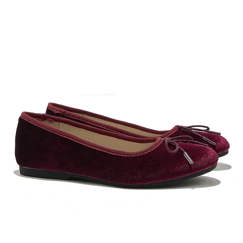 AP8-001 Ballet Flat For Girls Blue Black Classic New Design Winered Velvet With Bow Girls Casual or Winter