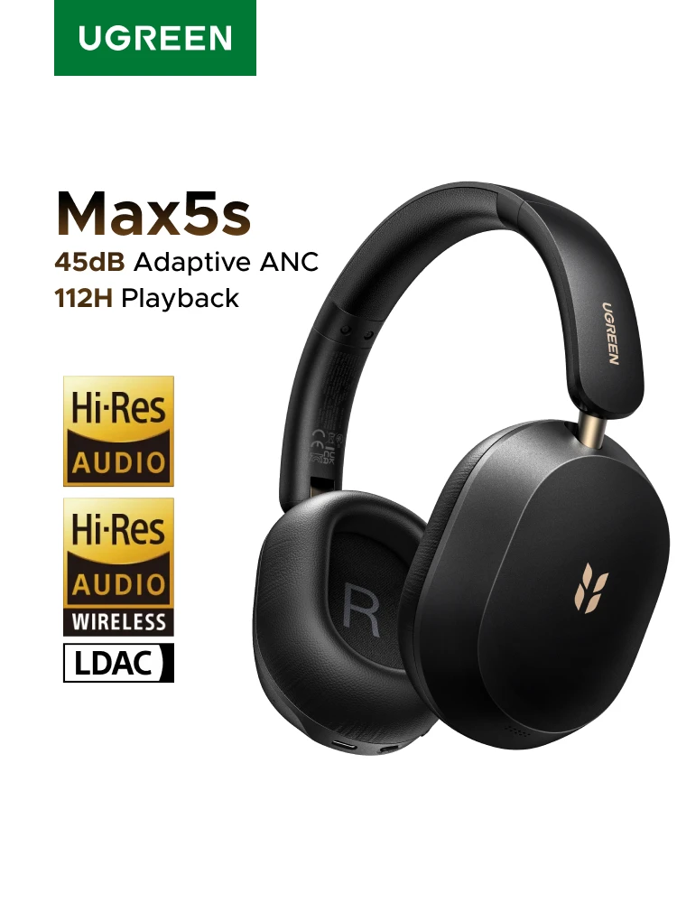 Nowo ulepszone słuchawki bezprzewodowe Bluetooth UGREEN Max5s nauszne z hybrydowym redukcją szumów ANC 45dB i 112-godzinnym czasem pracy, model 2026 — zdjęcie produktu 7