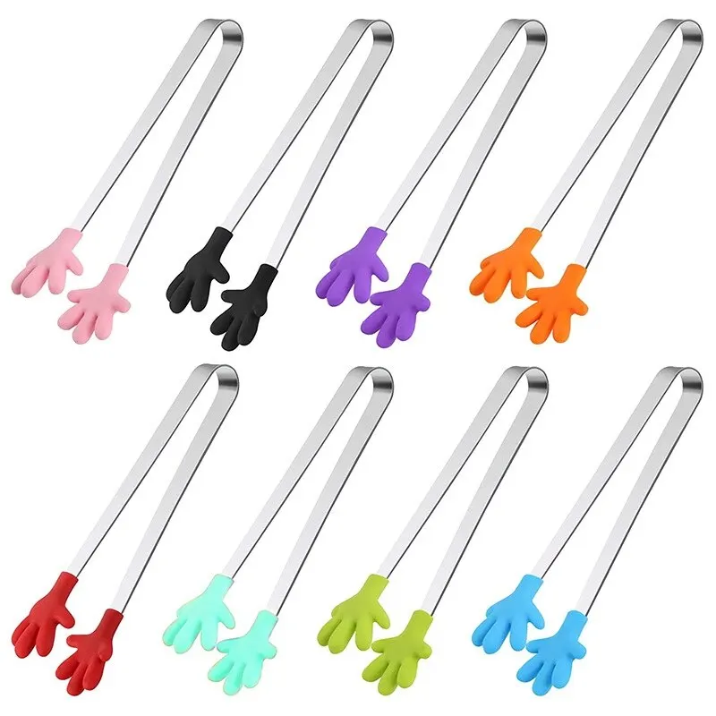 Silicone Mini Tongs 5.5 Inch Colourful Hand Shape Small Food Tongs for Serving Ice Cubes Fruits Sugar Snacks