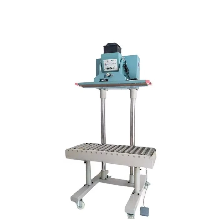 

Вертикальная пневматическая машина для запечатывания и упаковки с конвейерными роликами Высокомощный автоматический термосварщик и резак с широкими краями