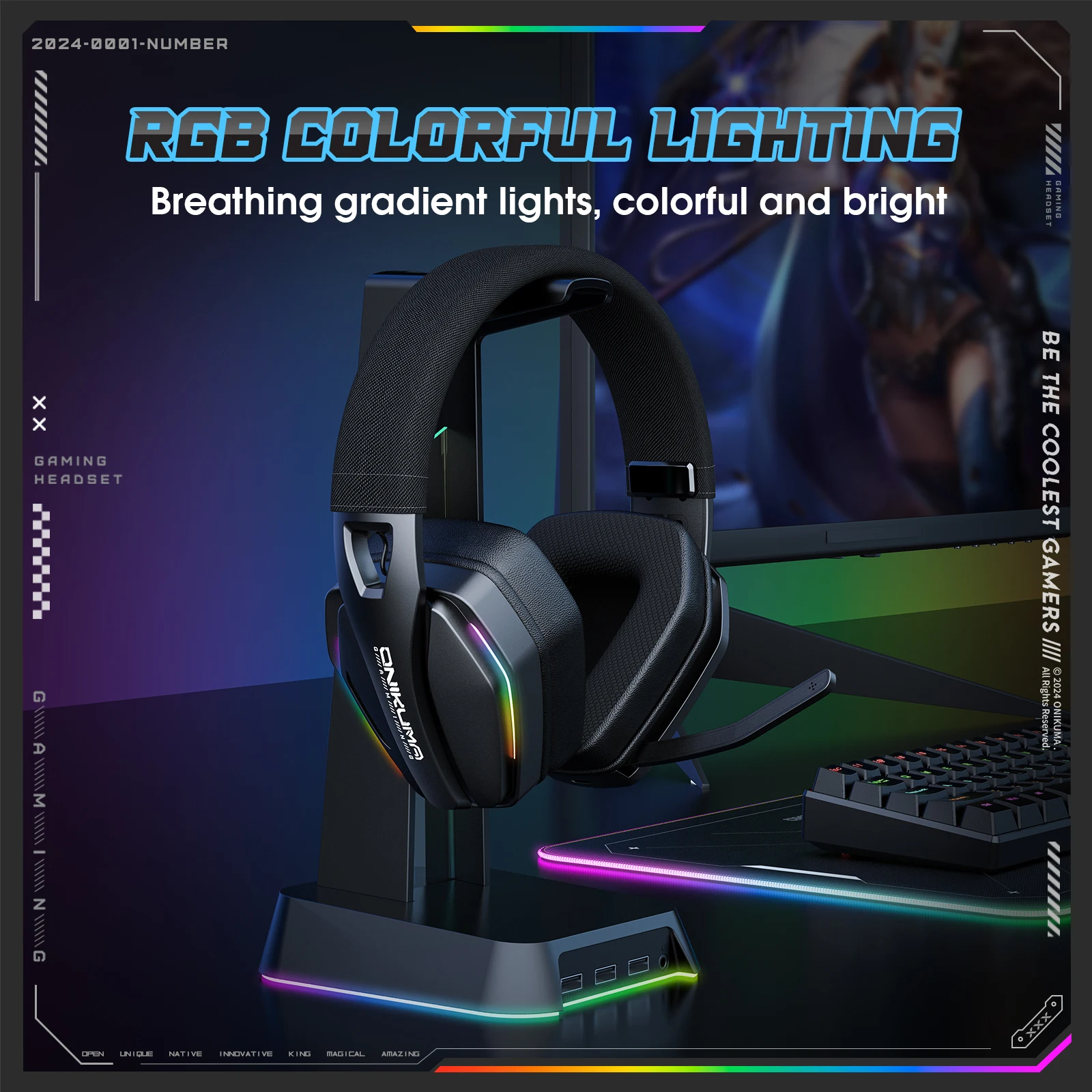 Onikuma GT826 سماعة ألعاب ثلاثية الوضع بلوتوث 5.3/2.4G/USB-C سماعة رأس 40 ملم بطارية عالية السعة 1000 مللي أمبير في الساعة #5