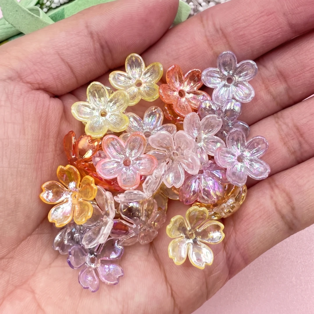 100Pcs/lot 12mm Colorful Luminous Cherry Blossom Flower Acrylic Spacer Bead Caps For Craft Jewelry Making DIY Bracelet Necklace