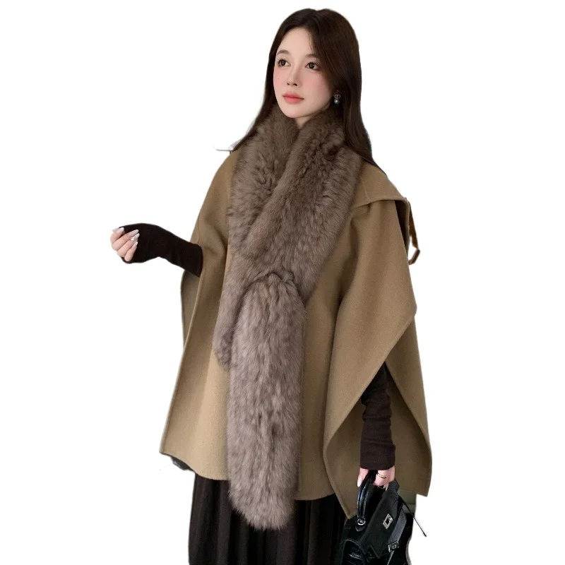 

Двусторонний длинный шарф из лисьего меха. Новый зимний женский шарф из тканого меха. Утолщенный теплый шарф из натурального пушистого меха.