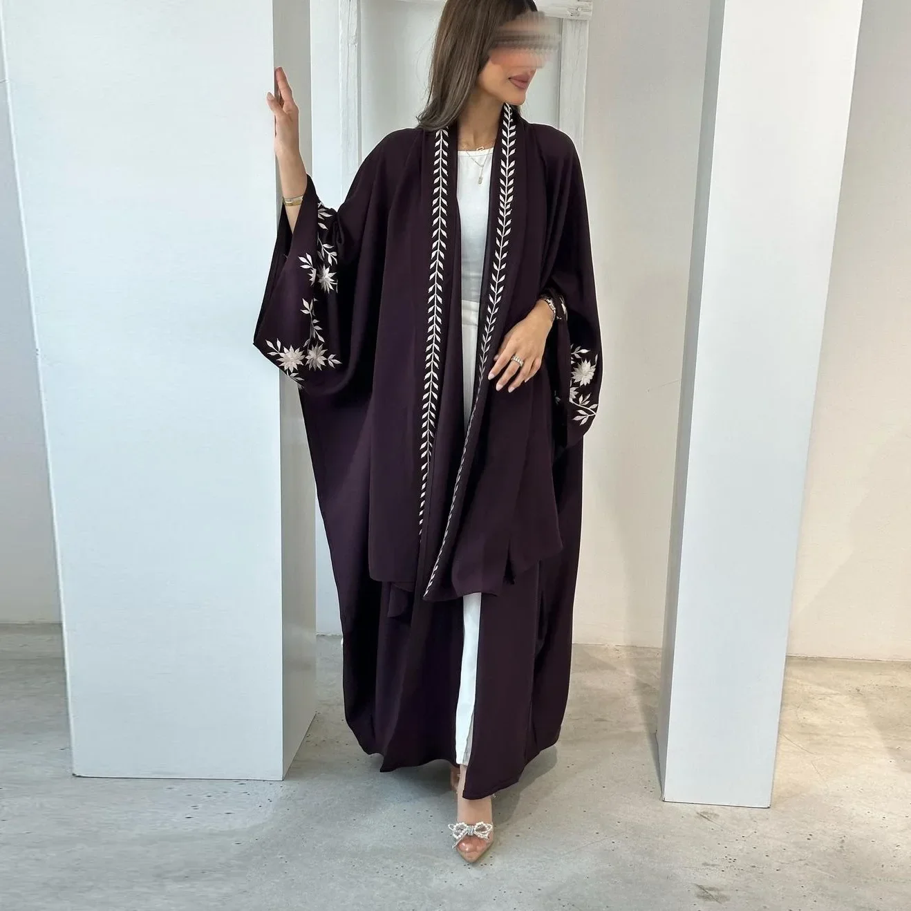 

Loose Open Kimono Abaya with Hijab Scarf Set Muslim Embroidery Abayas for Womem Dubai Turkish Dress Islamic Modest Outfit Kaftan