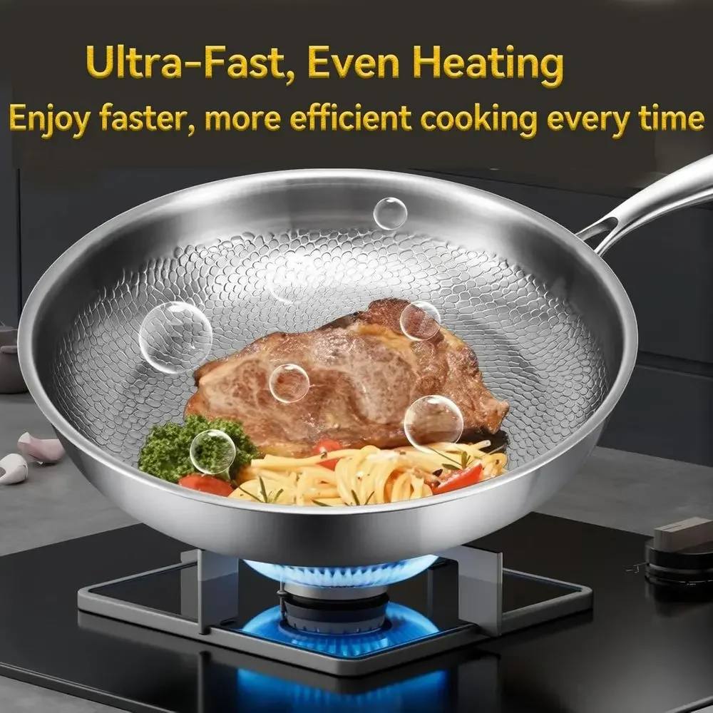 3-Piece Hammered Nonstick Cookware Set: Pan, Soup Pot, Wok with Steamer, Even Heat, All Cooktops Compatible