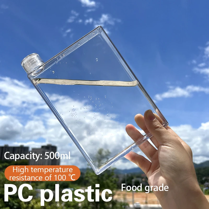 Outdoor Square Water Bottle High Temperature Resistant 500ml Flat Water Cup Transparent Portable