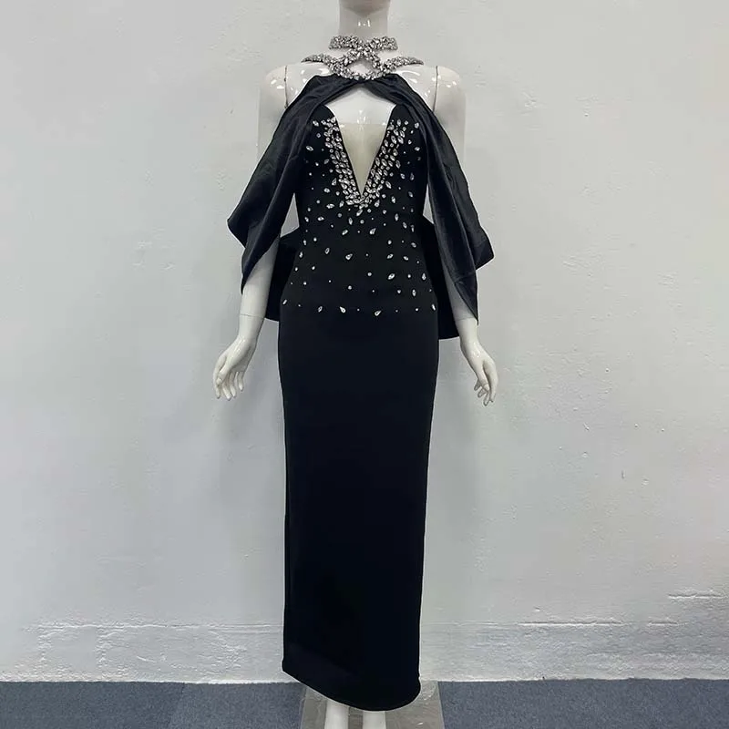 Modieuze sexy bodycon-jurk met zwarte pailletten en riem Trendy strakke wikkeljurk Nieuwe collectie avondjurk voor dames