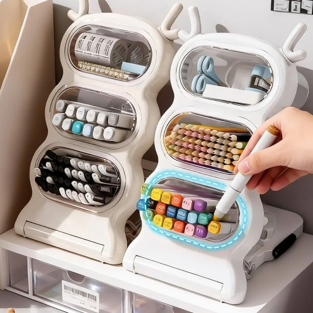 Large Capacity Desktop Storage Box Removable Folding Pencil Container Slanted Insert Partitioned Stationery Storage Box