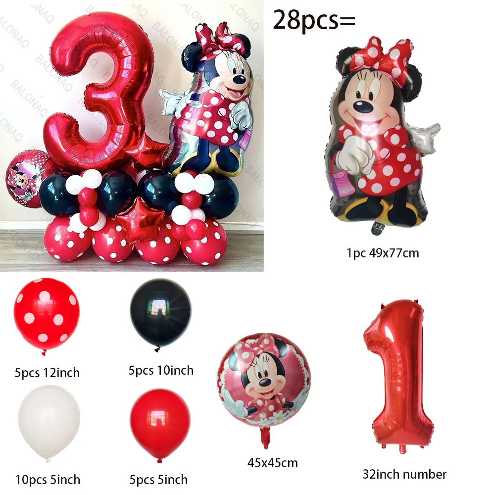 28pcs Disney Minnie Mouse 1st Birthday Decor Baby Girl Favor Party Decor for Baby Girl Birthday Balloon Decor Baby Shower Gifts