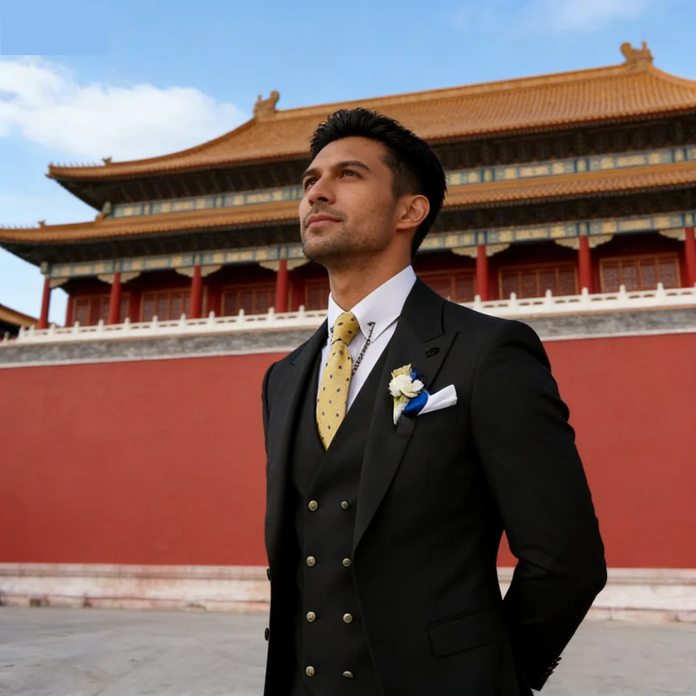 

Мужской смарт-кэжуал костюм-тройка с пикообразными лацканами, однобортный, приталенный, для свадьбы, для жениха и шафера, формальный, Homme