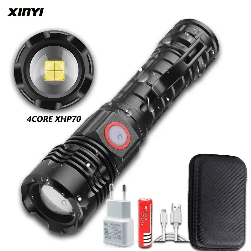 

Led Flashlight High Quality 4core XHP50.2 Tactical Hunting Torch Usb Rechargeable Zoomable Lantern use1*18650 Battery