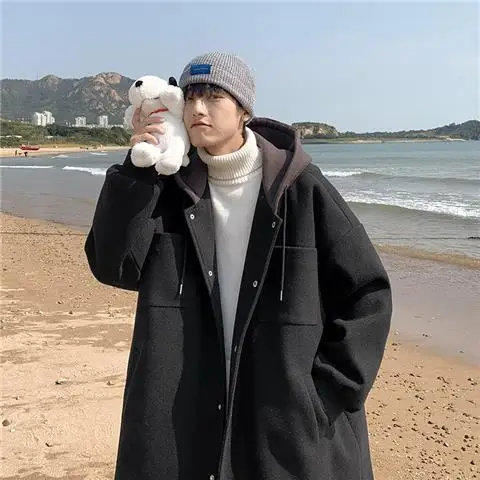 

Trench Xxl Coat Mens Cashmere Ultra Long Gym Alternative Genderless Heating Abstract Trendy Korean Hooded Purple Suitable Sports