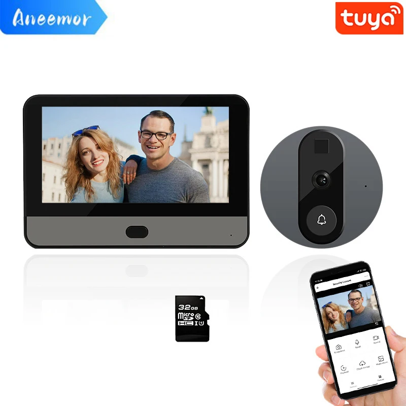 

Tuya Smart Video Doorbell Eye Peephole 4.3 Inch PIR Visual Home Outdoor Camera Night Vision 1080P WiFi Digital Door Viewer