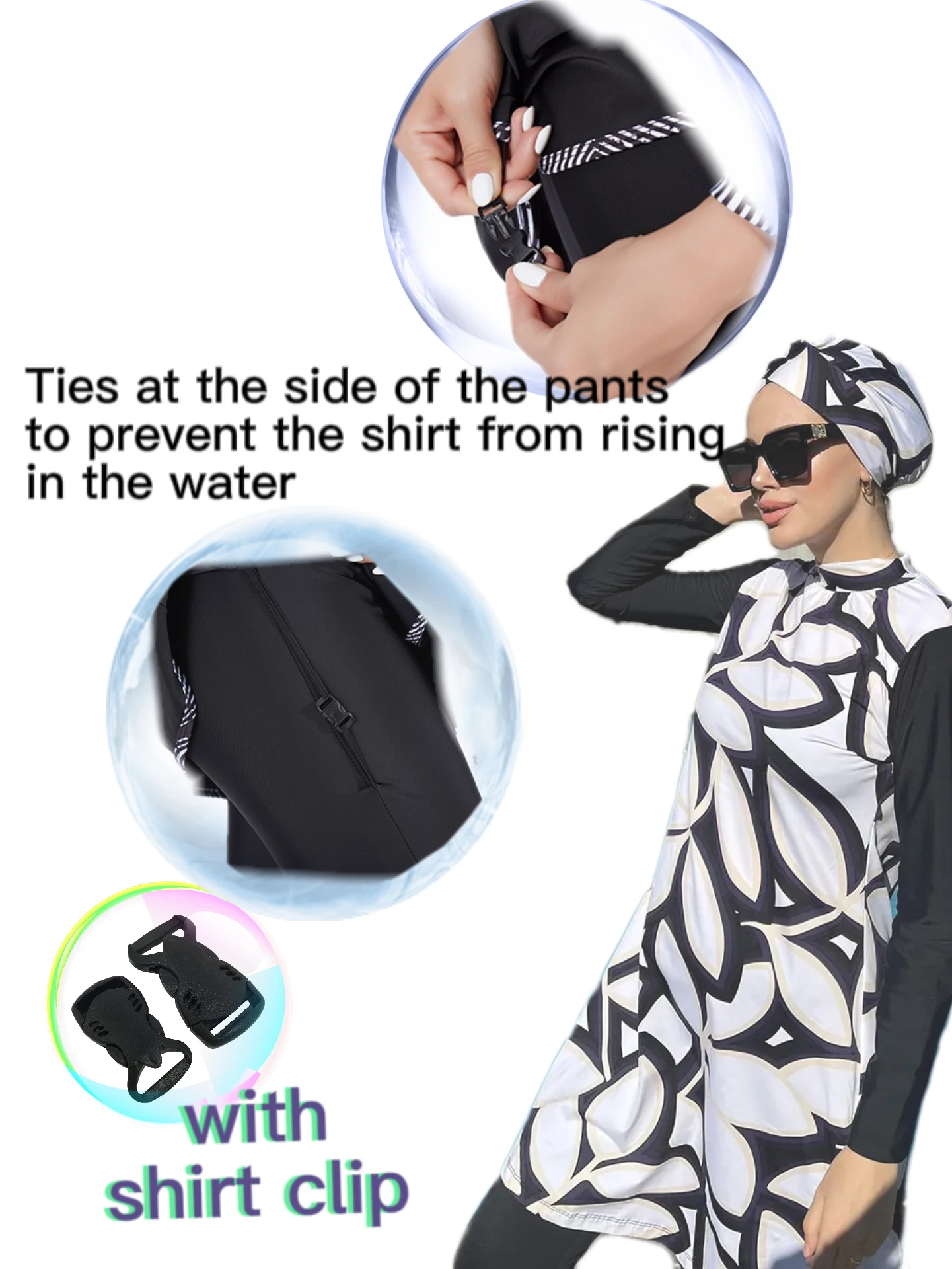 3 Pcs/Set Muslim Swimwear Women\'s Printed Stretch Full Cover Islamic Clothing Hijab Long Sleeve Sports Swimwear Burkini Swimwear