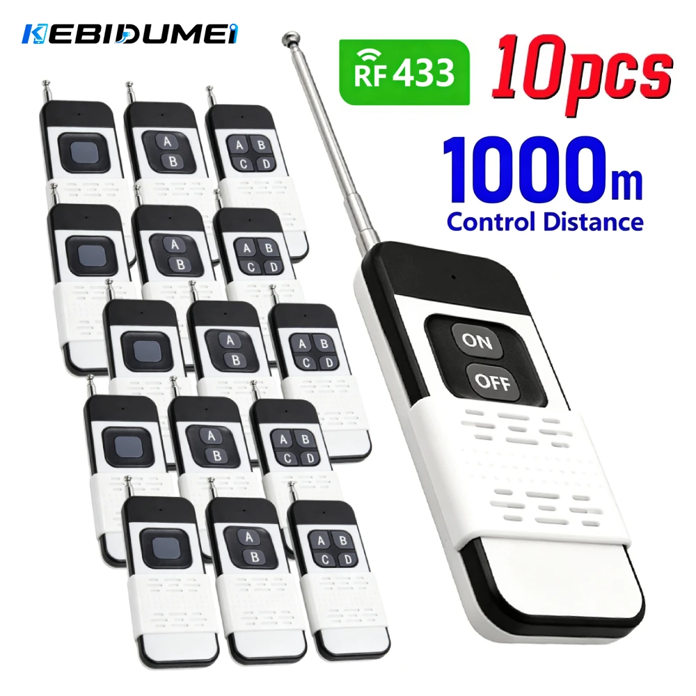 KEBIDUMEI 433Mhz Wireless Remote Control 1000 meters Long Distance 1/2/4 CH RF Remote Control 1527 Learning Code Remote Control