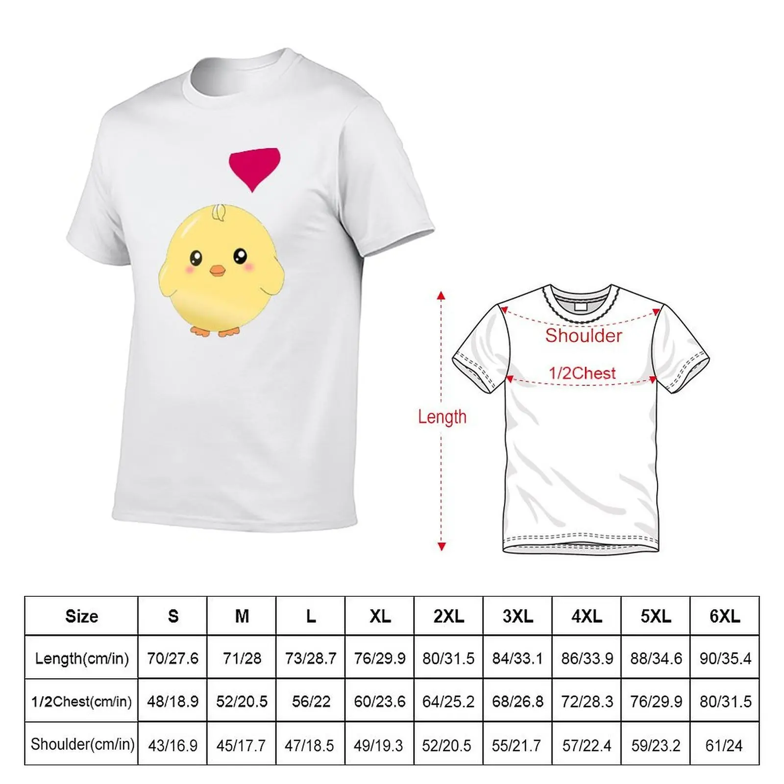 Cute yellow chick with red love heart - sweet kawaii anime cartoon - adorable round baby bird T-Shirt