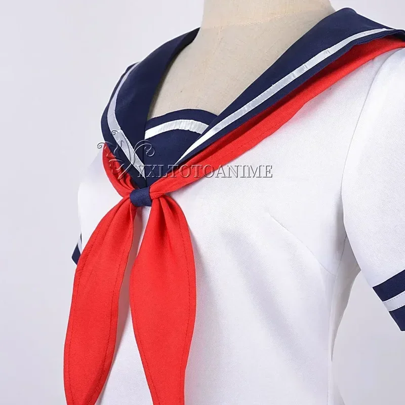 MN1 Gonna da marinaio blu navy per ragazza festa di Halloween Collant Loli Scarpe in pelle nera Simulatore Yandere Ayano Aishi Cosplay C9 * Jy