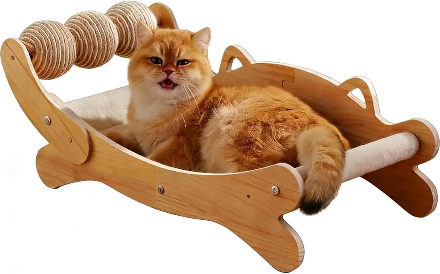 

3-in-1 Cat Scratcher Bed for Indoor Cats Sisal Scratcher & Hammock Lounge with Solid Wooden Perch, No-Tip Stable Base fo