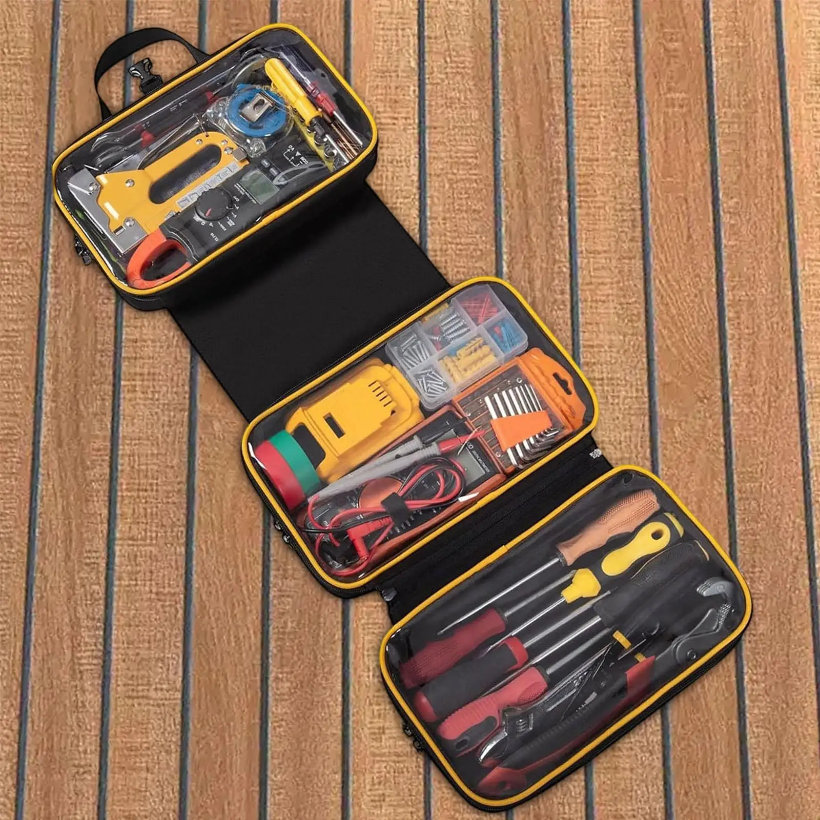 Roll up Tool Bag Tool Roll Organizer Three Fold Professional Wear Resistant Folding Storage Bag for Dad Builders Electrician