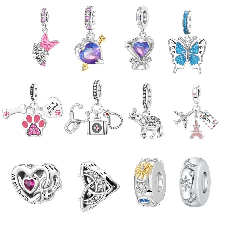 Original manufacturer elephant stethoscope iron tower pendant beads bracelet necklace accessory silver plating cross-border